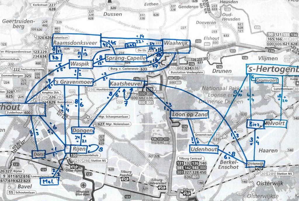 Per (werk)dag stappen er ongeveer 1.400 reizigers in lijn 131. 34 % hiervan reist binnen Breda (waarvan 6 % naar Minervum) en 11 % hiervan reist binnen Tilburg.