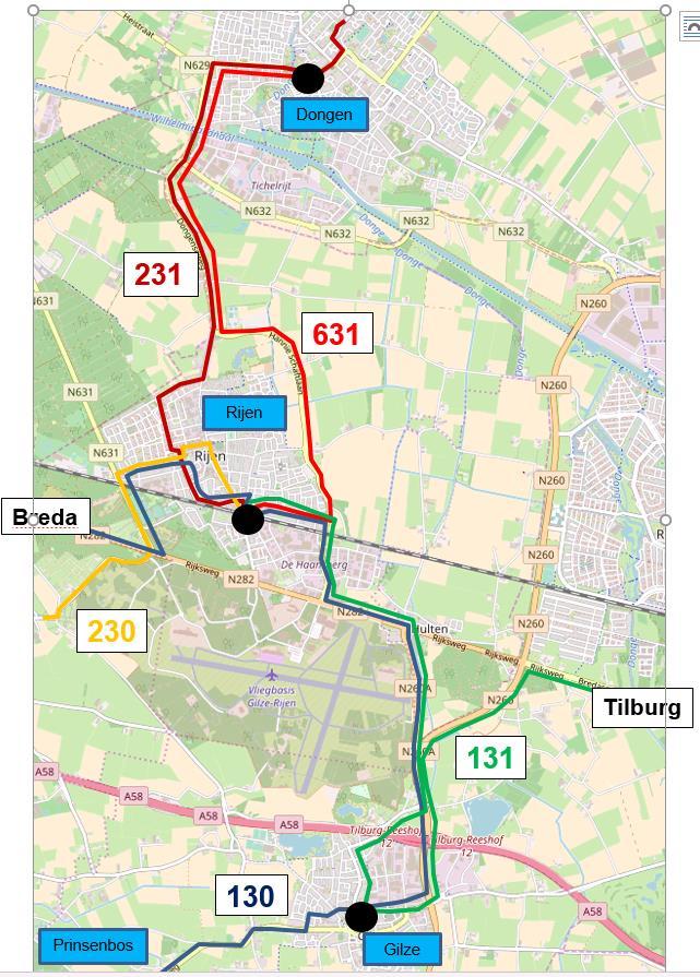 4 Voorstel visgraat-model Rijen Gezien de reisrelaties op lijn 131, met een vervoerbreuk in Rijen, is er geen noodzaak om deze lijn ononderbroken tussen Breda en Tilburg te rijden.
