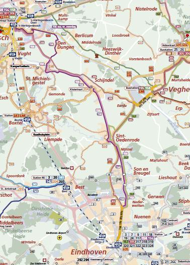 1.2 Huidige situatie 2018 Het typische van de huidige situatie is dat op het traject Den Bosch - Eindhoven over de dorpen net zoveel bussen rijden als over de HOV-route.