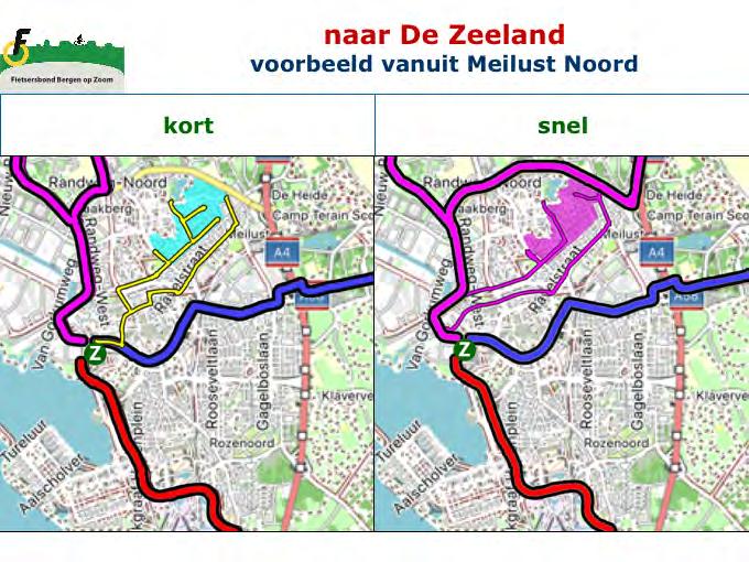 Vanuit alle woongebieden van de gemeente Bergen op Zoom zijn routes naar De Zeeland beschouwd.