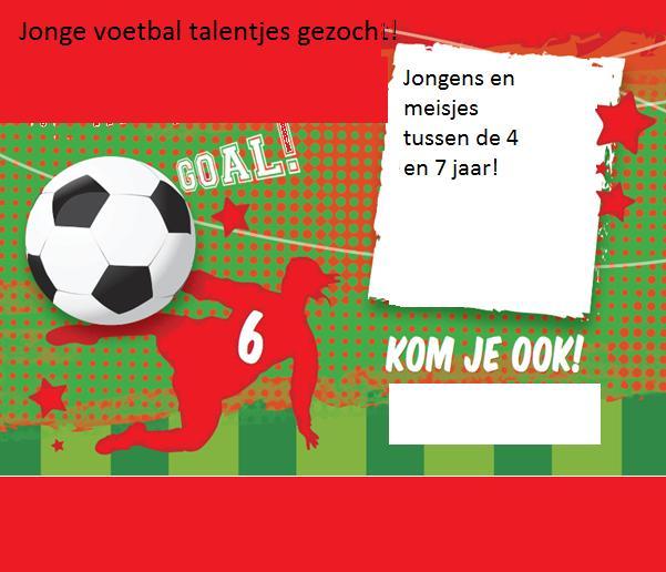 Jonge voetbal talentjes gezocht! VOETBALLEN?! Om de jongens en meisjes in deze leeftijd kennis te laten maken met de sport voetbal, organiseert S.V. Aarlanderveen een aantal voetbalmiddagen.