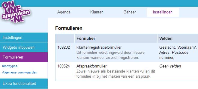 2.13. Klantenvelden Binnen onlineafspraken.nl zijn er 2 type formulieren; het klantenregistratieformulier en het afspraakformulier.