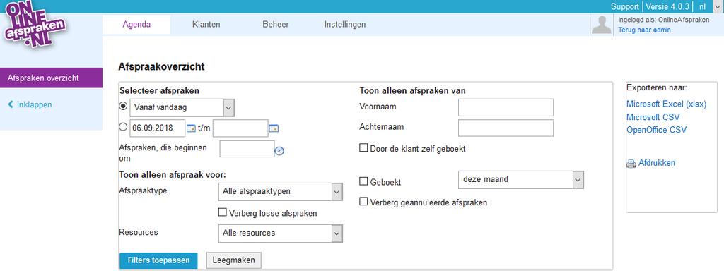 2.15. Afsprakenoverzicht Het Afspraakoverzicht kun je vinden door