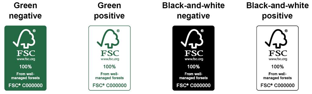 FSC on-product labels en FSC logo FSC on-product labels en het FSC-logo dienen te worden gebruikt in de volgende kleurvariaties: De groene kleur voor reproductie dient Pantone 626C (of R0 G92 B66 /