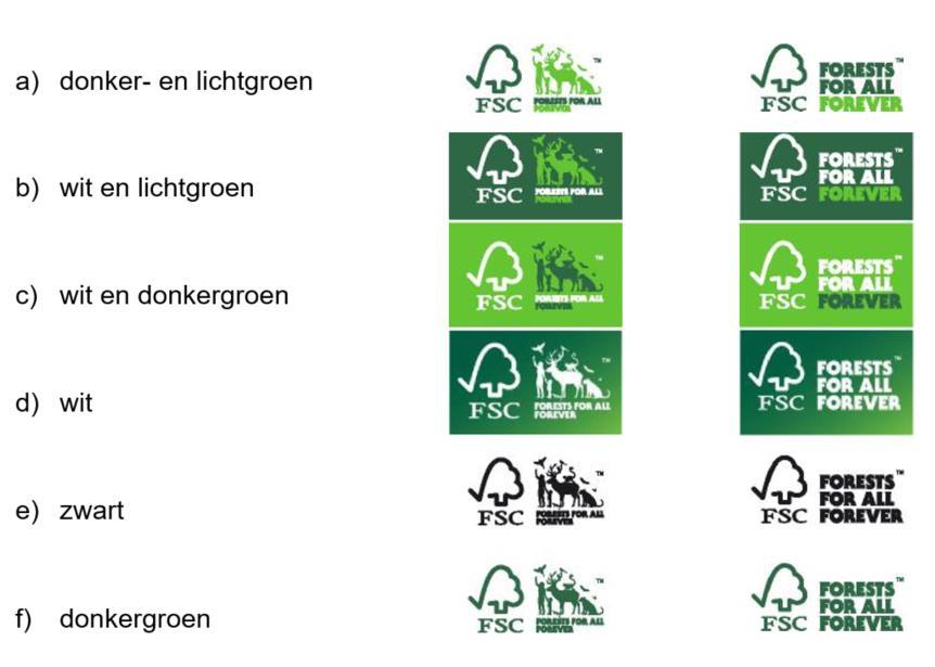 Forests For All Forever marks - colours Forests For All Forever keurmerken zullen uitsluitend gebruikt worden in de volgende kleurcombinaties: Houd er rekening mee