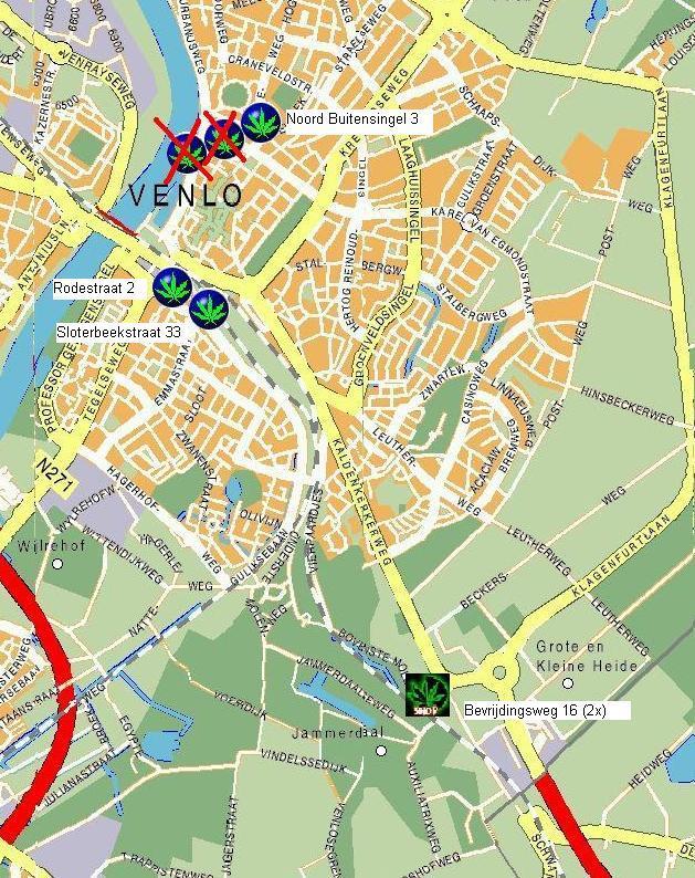 Figuur 2 Ligging coffeeshops Venlo Het overlastgevend gedrag kan ook ontstaan door de wijze waarop bezoekers naar de coffeeshop komen.