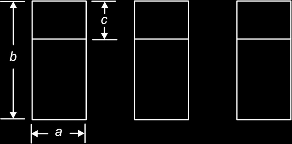 d Kleur op het werkblad in de eerste rechthoek het gebied met oppervlakte a(b c), in de tweede het gebied met oppervlakte ab en in de derde het gebied met oppervlakte ac. Je ziet: a(b c) = ab ac.