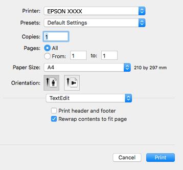 Netwerkservice en softwareinformatie Het printerstuurprogramma openen vanuit een toepassing Klik op Pagina-instelling of Afdrukken in het menu File van uw toepassing.