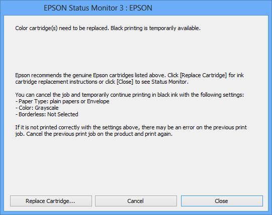 Inktpatronen vervangen Als EPSON Status Monitor 3 is uitgeschakeld, opent u het