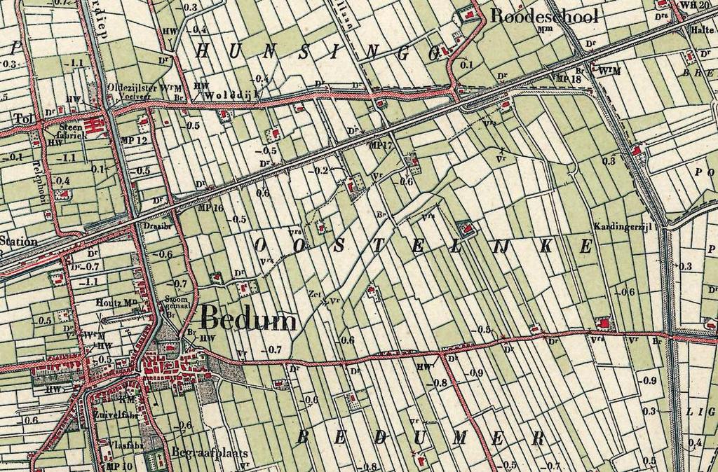 Figuur 8: Uitsnede van Bedum, Ter Laan en omgeving op de Bonnekaart uit 1905 (Topotijdreis).
