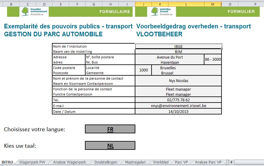 Indien u in 2017 het jaarlijks rapport met de samenstelling van uw wagenpark naar Leefmilieu Brussel heeft doorgestuurd, werden een aantal gegevens in het formulier reeds vooraf ingevuld.