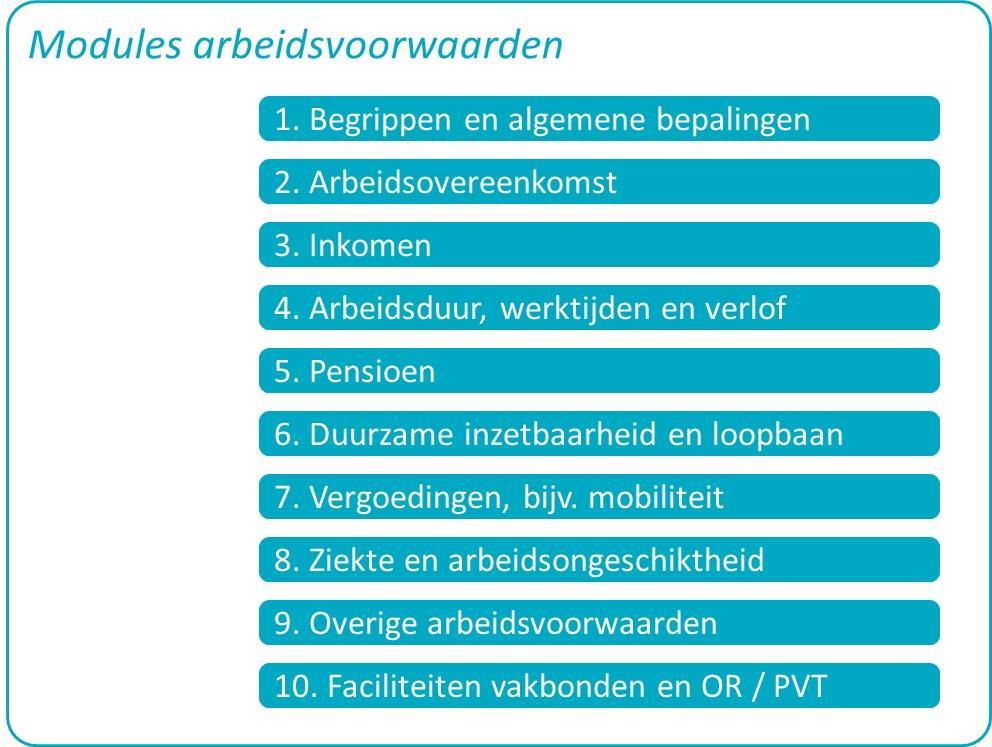 3. Modulair ontwikkelen De regelingen die bij elkaar horen groeperen (in modules) en per module de vernieuwing ontwikkelen De doorwerking van de ene arbeidsvoorwaarde naar de andere op moduleniveau