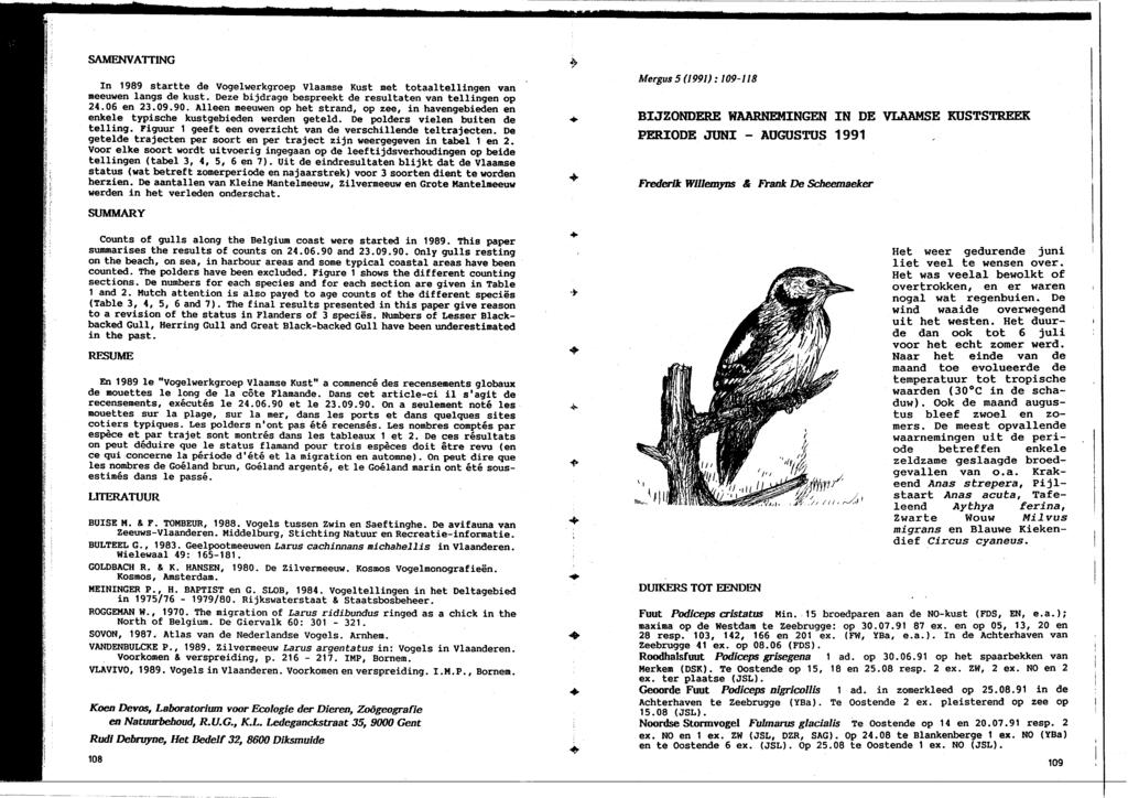 SAMENVATIING In 1989 startte de Vogelwerkgroep Vlaamse Kust met totaaltellingen van meeuwen langs de kust Deze bijdrage bespreekt de resultaten van tellingen op 2406 en 230990 AIleen meeuwen op het