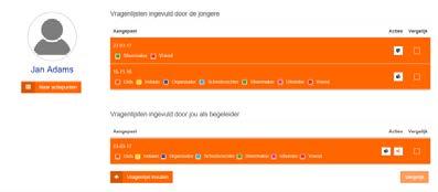 2.3 SCHAT DE JONGEREN IN BINNEN ÉÉN OF MEERDERE COMPETENTIEROLLEN Stap 1: klik op vragenlijst bij de desbetreffende jongere.