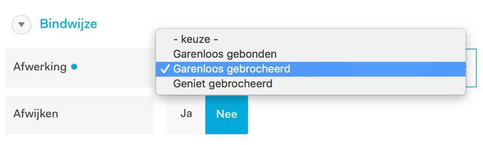 Wanneer u kiest voor garenloos gebrocheerd kunt u er tevens voor kiezen of u de productie wilt uitbesteden aan Printforce (vanwege een afwijkende productie, bijvoorbeeld bij gebruik van pincodes of