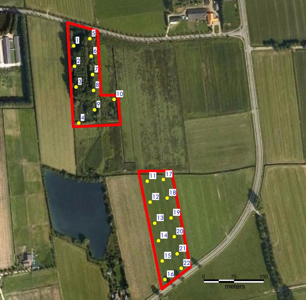 Figuur 6: Appeltern, Dijkgraaf de Leeuwweg: luchtfoto van het plangebied (rood omlijnd) met daarop de