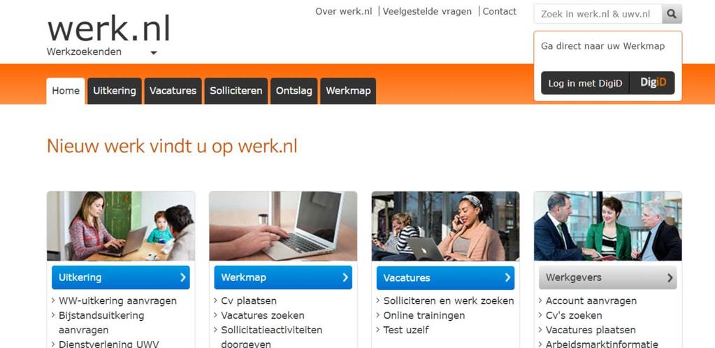 M ODULE 4 GEBRUIKEN MIJN- OMGEVINGEN 1. Ga naar werk.nl Ga naar de website: www.werk.nl. Deze website van het UWV helpt u bij het zoeken naar werk.