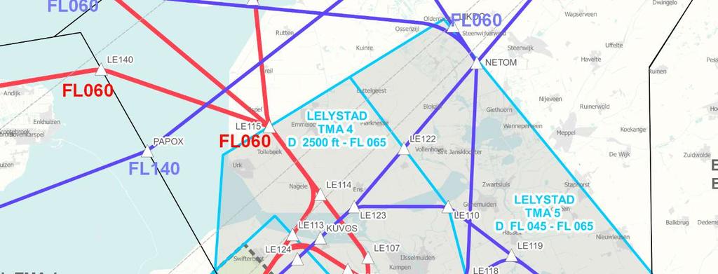 Bijlage 3a, Laagvliegroutes (grijs gearceerd) onder de 1.