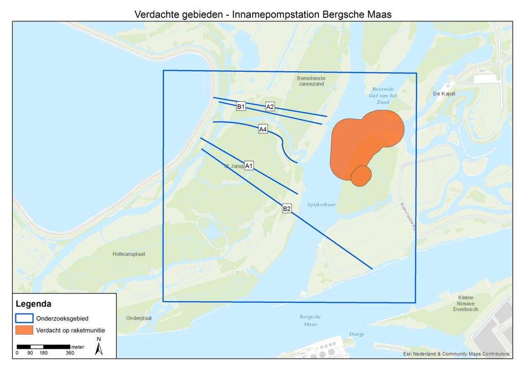 Afbeelding 6: verdachte gebieden onderzoeksgebied Innamepompstation Bergsche Maas met de tracés. 4.3 Verticale afbakening De opbouw van de bodem is van invloed op de diepteligging van CE.