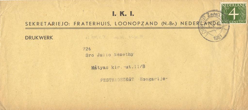 Drukwerk verzonden naar Hongarije op 1 mei 1951.