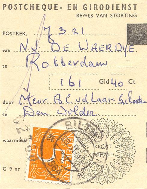 Op 1 januari 1964 werd stortingsrecht van de postcheque- en Girodienst verhoogd van 15 naar 20 cent.
