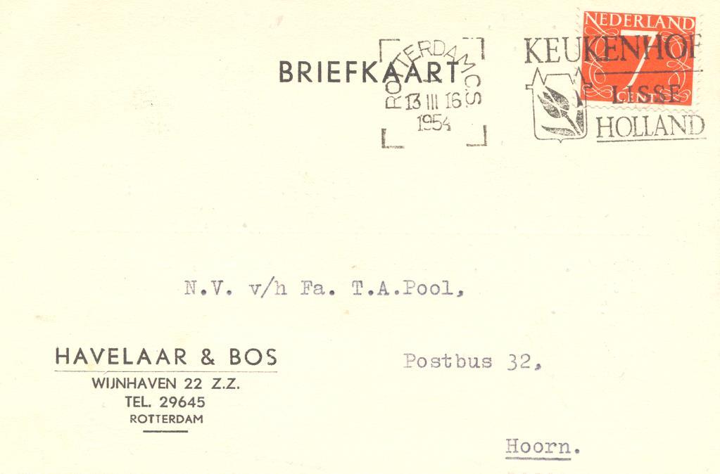 Briefkaart verzonden op 22 juli 1953 naar