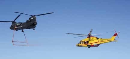 Bij de langjarige tests om het ijsbestrijdingssysteem voor de AW139 te perfectioneren werd een aangepaste Chinook-helikopter gebruikt.