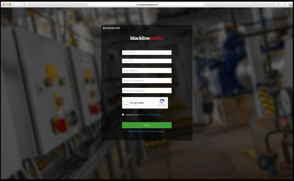 AANMELDEN & INLOGGEN Om toegang te krijgen tot de Blackline Live portal, moet u een Blackline Safety-account aanmaken en u aanmelden. Een account aanmaken. Ga naar live.blacklinesafety.