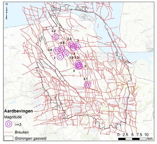 Het belang van breuken Figuur 2 geeft weer, waar tot nu toe de zwaarste bevingen (met magnitude 3,0 of hoger) zijn geregistreerd in het Groningen veld.