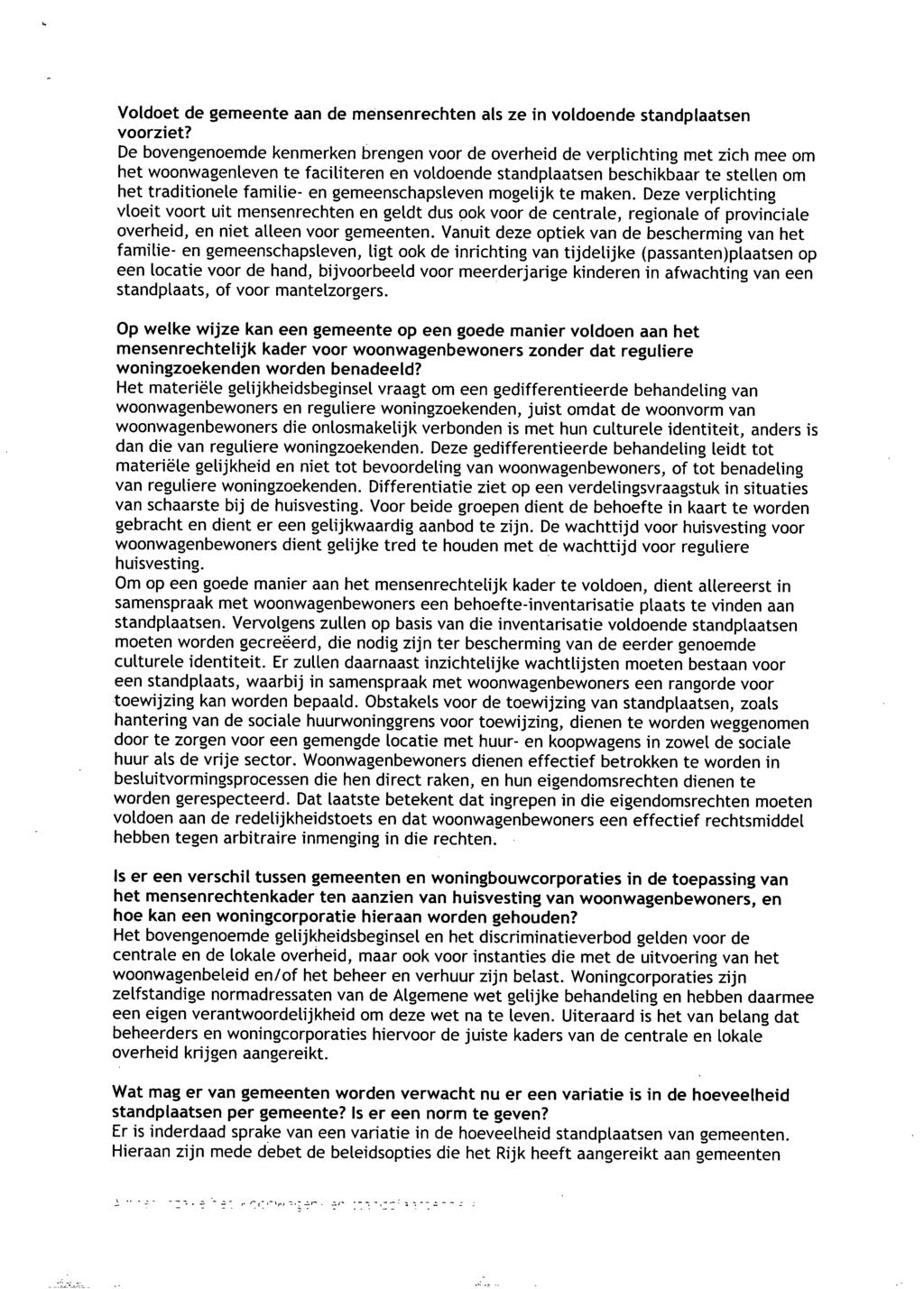 Voldoet de gemeente aan de ménsenrechten als ze in voldoende standplaatsen voorziet?