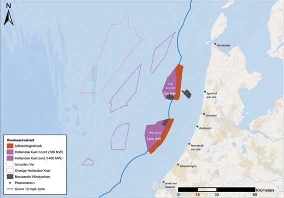 Op basis van een optimale kavelindeling en een zo kort mogelijke route naar de potentiële aansluitpunten aan land is echter een zuidoostelijke uitgang van het windenergiegebied Hollandse Kust (zuid)