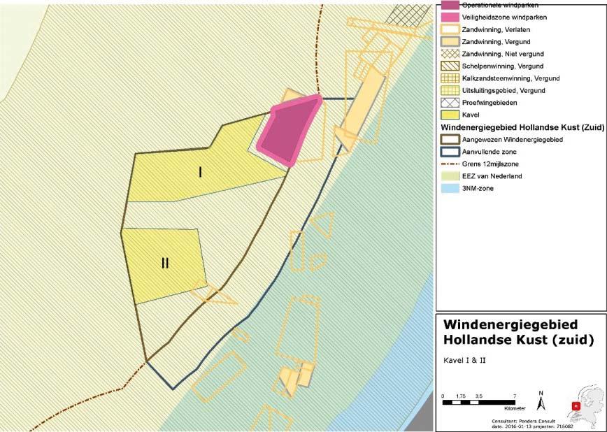 tevens geen effecten op de zandvoorraad 37, omdat kavel I buiten de 12-mijlszone is gelegen. Daarnaast is het windenergiegebied Hollandse Kust (zuid) volledig vergund gebied voor schelpenwinning.