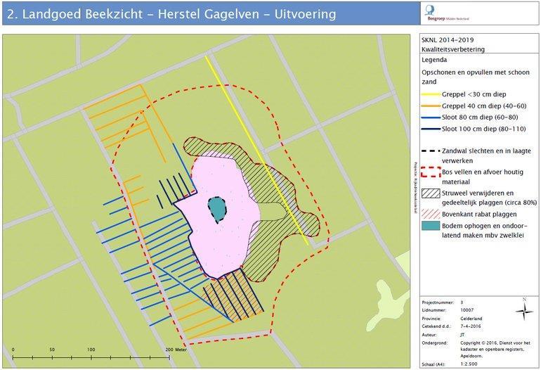 Uitvoering herstel Gagelven op Landgoed Beekzicht (Bron: Bosgroep Midden-Gelderland; Kadaster) Nu de ondoorlatende leemlaag is hersteld en de sloten zijn dichtgemaakt, zal de toestroming van jong,