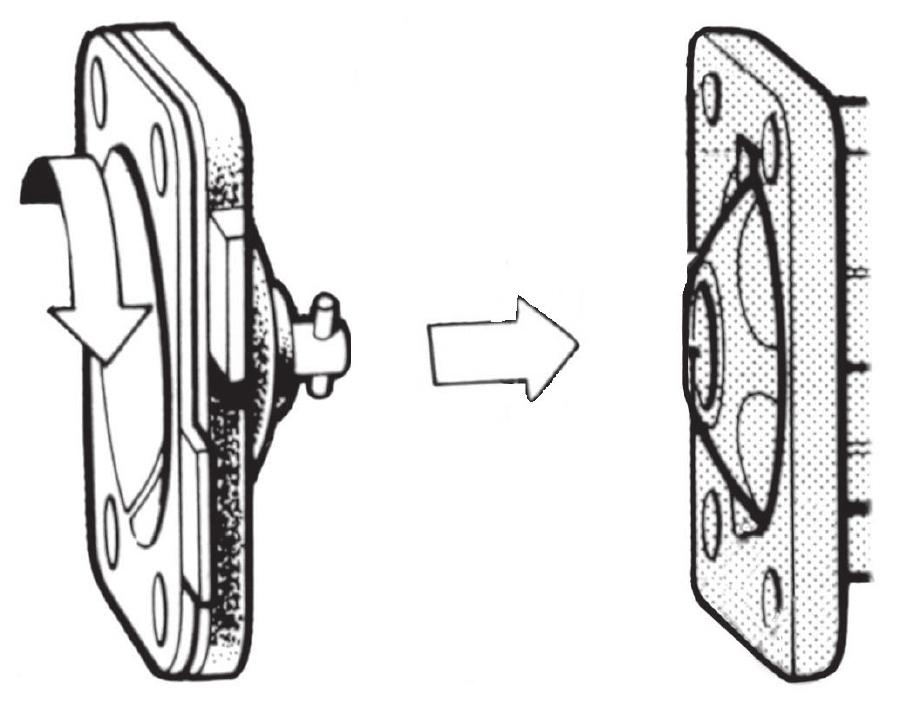 Compressor met bajonetsysteem: - Plaats membraan met bajonet in de compressoruitsparing. - Draai membraan 90. De gaten moeten passen. Afb. 1 Afb. 2 Afb.