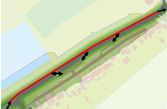 Bestaand voorbeeld uit de Noordwaard + Fietsers rijden afgeschermd ten opzichte van de motorvoertuigen; + Groepen fietsers hebben meer ruimte als ze gebruik maken van de andere weghelft ; +