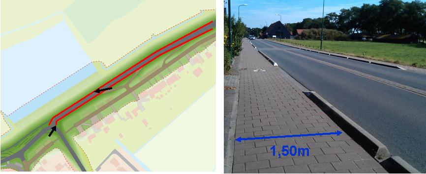 De fietsstroken zijn in variant 3 niet door markering maar door een fysieke rand afgescheiden van de weg.