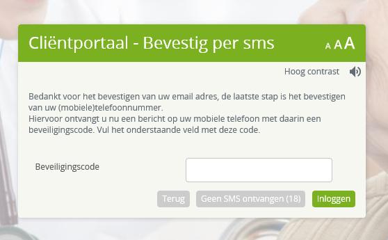 SMS ontvangen], er wordt dan geprobeerd om nogmaals een SMS te sturen) - Typ de code uit de sms in het veld Beveiligingscode.