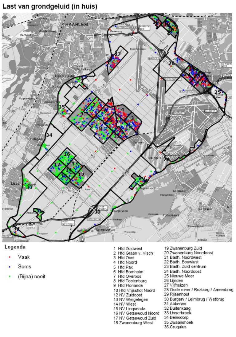 Samenvatting van de resultaten In het rapport is een prognose gemaakt van de maximale niveaus van grondgeluid in de toekomstige wijk Schuilhoeve tijdens starts van zware toestellen, aan de hand van