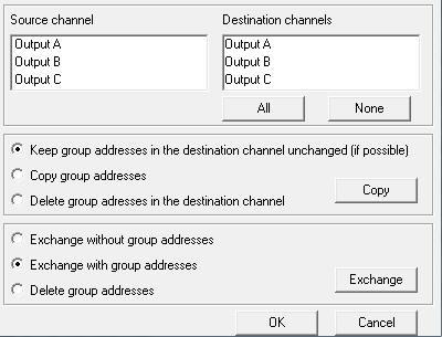3.1.2.2 Dialoog Copy/exchange channels Linksboven ziet u het selectievenster Source channel, waarin u het bronkanaal kunt selecteren.
