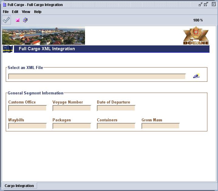 Opvoeren van een manifest met het gebruik van een xml bestand Stap 1 Open Asycuda scherm voor Cargo integratie Met een