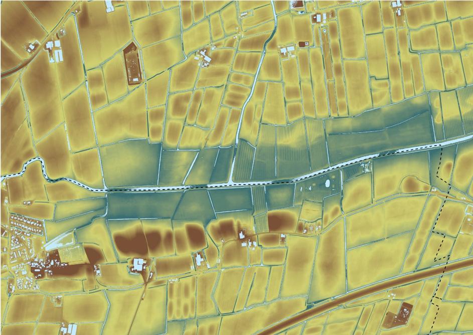 Op de hoogtekaart zijn de contouren van het voormalige Riedmeer nog duidelijk waar te nemen (blauw).