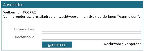 Op het inlogscherm kunnen de volgende gegevens ingevoerd worden: E-mailadres Wanneer het inlogscherm wordt getoond zal de cursor in het veld E-mailadres worden gezet.