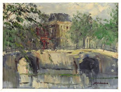 ) in lijst 30 576 Jan Kelderman (1914-1990) - Schilderij: Amsterdams grachtengezicht,