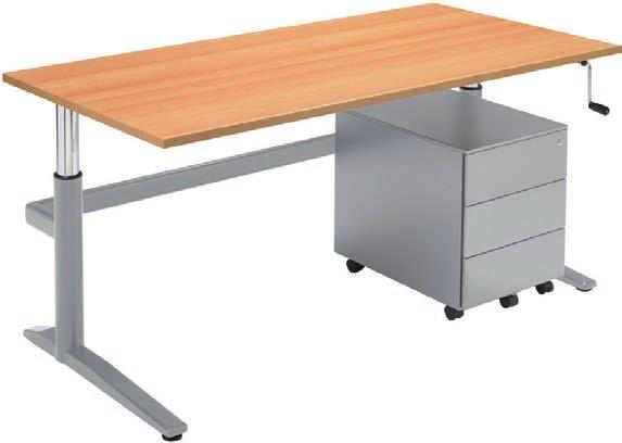 I-TURN Traploos verstelbare tafel. Handmatig middels handslinger verstelbare tafel van 61 cm tot max. hoogte 91 cm. (incl. blad) Met afneembare slinger!! Kleur frame: Aluminium (L) en Wit (W).