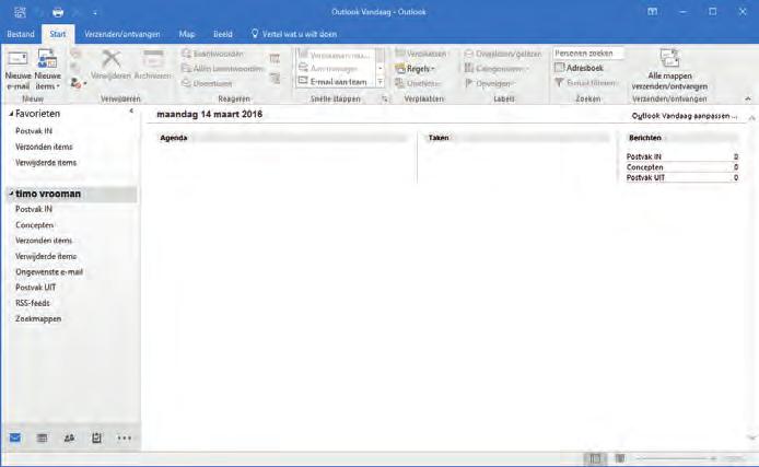 Outlook 2016 1.7 Outlook Vndg Outlook heeft een homepge in de vorm vn het venster Outlook Vndg. Het verschijnt met klikken op je ccountnm in het mppenvenster (timo vroomn). Opdrcht 1.
