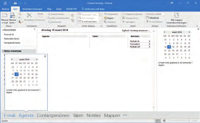 Outlook verkennen 1 Snelle blik Op de onderdelen Agend, Contctpersonen en Tken werp je een snelle blik ls je de knop drvn nwijst. Met één klik zet je dt onderdeel in de Tkenblk. Opdrcht 1.