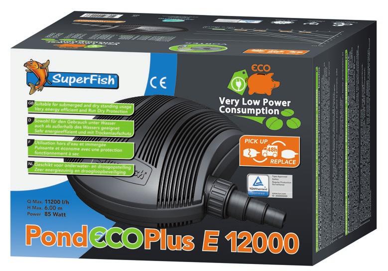 Energiezuinige vijverpompen SuperFish PondECO Plus E De meest economische elektronische filterpomp, perfect voor filtratie en waterbewegingen met het laagst mogelijke energieverbruik (ca.