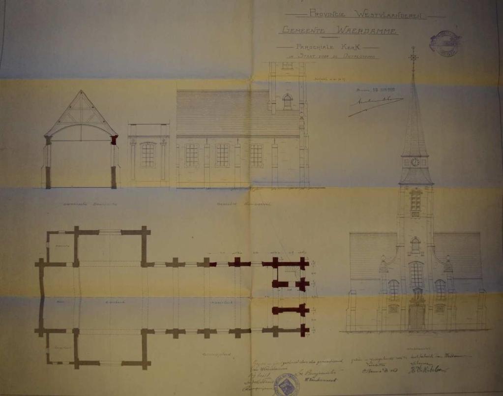 Kadastrale mutatieschets uit 1913 (Kadasterarchief Brugge)_Vergroting van de kerk aan de koorzijde (in situ niets van te