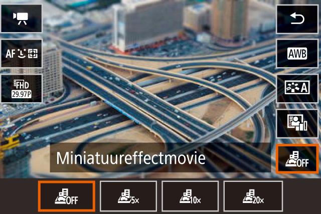 Miniatuurmodeleffect in films (Miniatuureffectmovie) Geeft films het effect van een miniatuurmodel door beeldgebieden buiten een geselecteerd gebied te