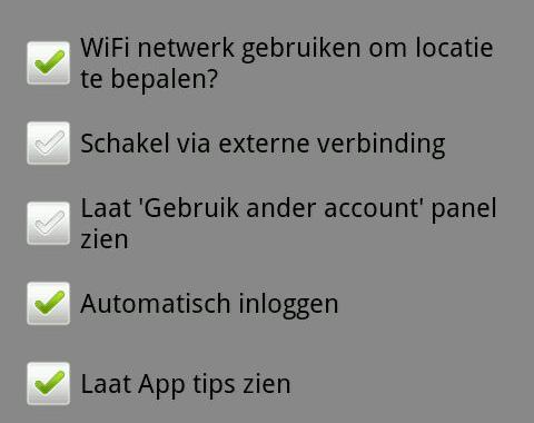 WiFi-naam gebruiken om uw locatie te controleren. Als u deze optie inschakelt, detecteert de app automatisch of u met uw thuisnetwerk bent verbonden.